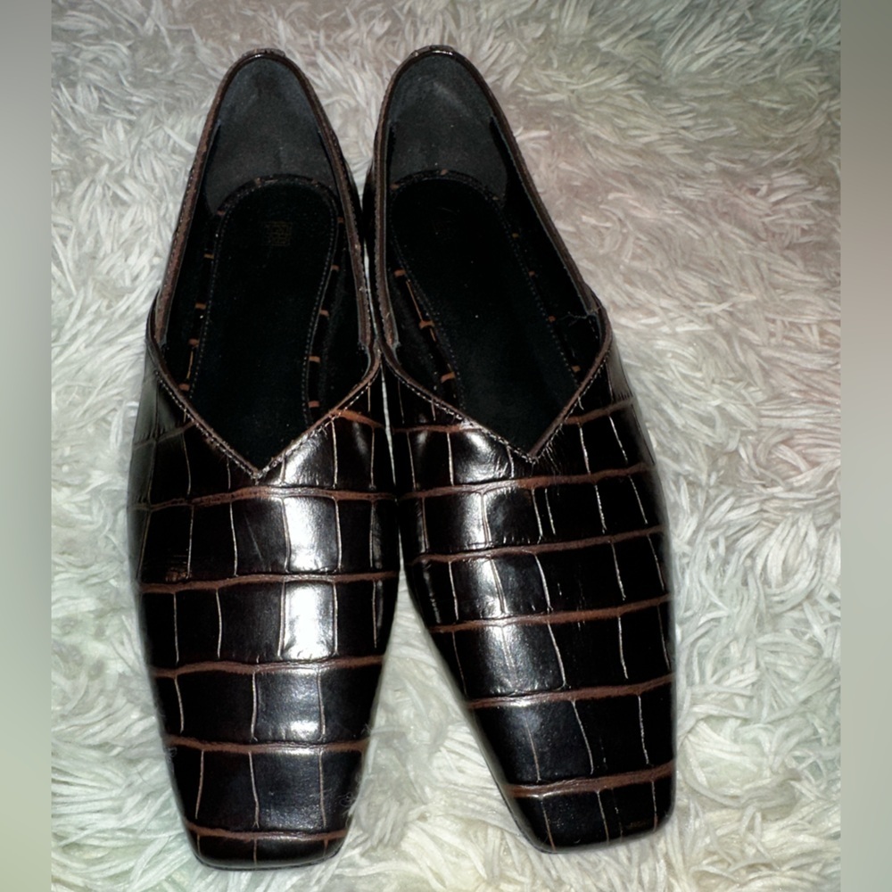 New Toteme Totême Croc Effect The Everday Pointed-Toe Leather Flats Size 37 - Picture 3 of 9